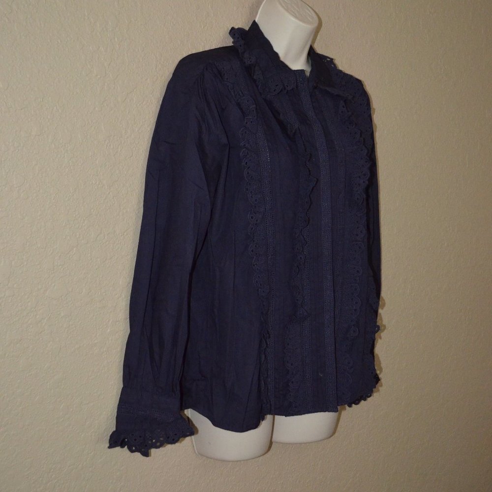 NWT $332 Antik Batik Navy Diane Big Long Sleeve Blouse - Picture 6 of 10